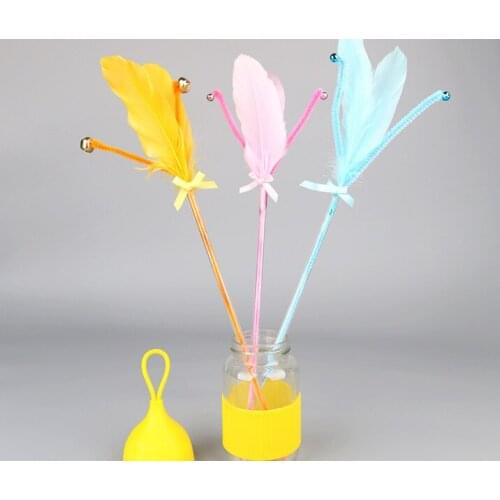 Usd0.85/pc pet cat kitten playing toys feather cat fishing pole teaser rod sticks 20pcs/lot
