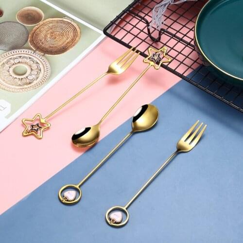304 Stainless Steel Fruit Fork Fruit Spoon Creative Tea spoons and Forks Coffee Cake Dessert