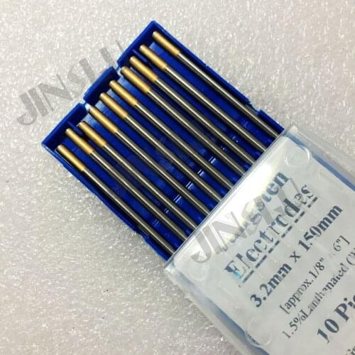 Free shipping 1.5% gold tip WL15 Lanthanated tungstern electrode 3.2mm 10PCS for TIG welding