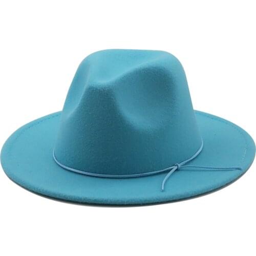 Wide Brim Fedora Hat For Women Solid Color Wool Felt Hat For Men Autumn Winter Panama Gamble Yellow Jazz Cap 56-61cm