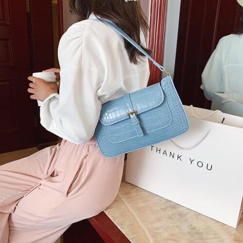 Womens bags 2021 new crocodile pattern shoulder bag texture small bag pure color simple portable small square bag