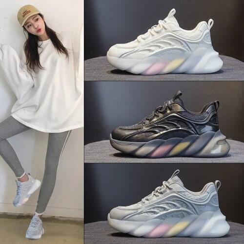 Koovan Womens Sneakers Rainbow Bottom New Female Ins 2021 Spring Trend Increased Thick Bottom Feet Small Leisure Sports Shoes
