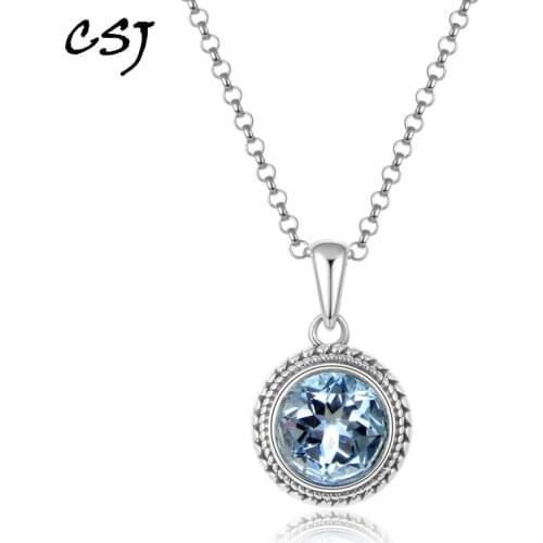 CSJ blue topaz quartz gemstone noble good oct10*14mm Pendant or necklace Sterling 925 Silver Fine Jewelry For Women Lady Gift