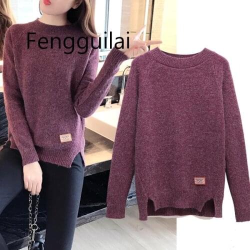 2020 Women Sweaters Pullovers Autumn Winter Long Sleeve Pull Femme Solid Pullover Female Casual Knitted Sweater Red Green Blue