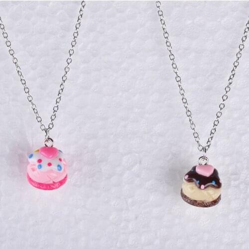 Fashion Kawaii food snack Dessert heart cake pendant necklace for women girl link chain necklace jewelry jewellery boutique