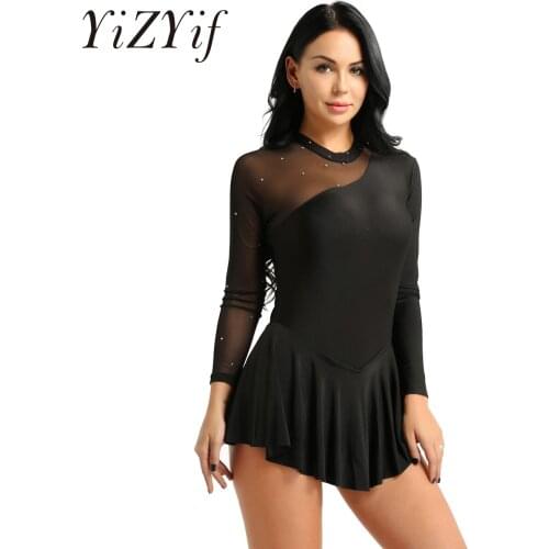 Adult Long Sleeve Halter Backless Ballet Gymnastics Leotard Women Figure Ice Skating Dress Ballroom Competition Dance Costume