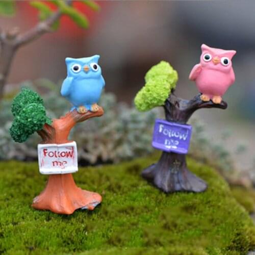 ZOCDOU 1 Piece Japan Hypnosis Sleep Owl Bird Fly Cat Tree Model Small Statue Figurine Crafts Miniatures DIY Home Cake Decor