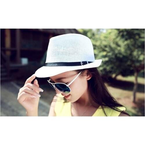 10pcs/lot 01806-beixing summer solid classic belt paper cap men women fedoras hat wholesale