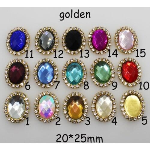 New 10pc 20*25mm oval golden metal Diamante rhinestone clear glass button DIY crafts Wedding Clothing decorate hair scrapbooking