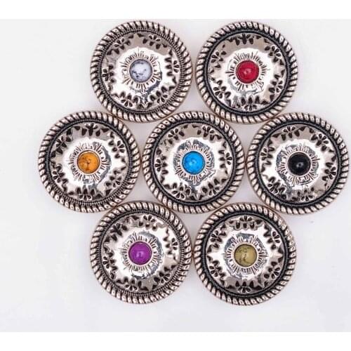 10pcs Silver Black Flower Engraved Rope Side Western Turquoise Leathercraft Hardware Concho For Belt Saddle Headstall Bridle 1"