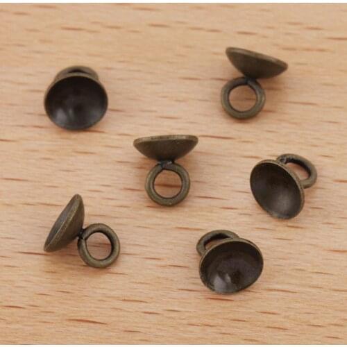 100pcs Antique bronze tone Plated Brass Bell Bead End Charm Caps with a Loop Connectors Settings DIY Crafts Findings Makings