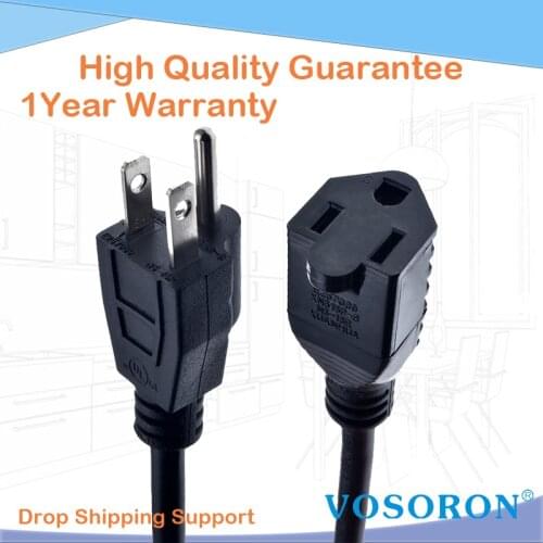1FT USA 3 Prong Power Extension Cord - NEMA 5-15R to NEMA 5-15P - 18 AWG Power Cable - 125 Volts at 15 Amps