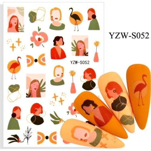 3D Stickers for Nails Flamingo Flowers Girl Design Nail Foil Decal Sliders Stickers for Manicure Fashion Nail Art Decoration