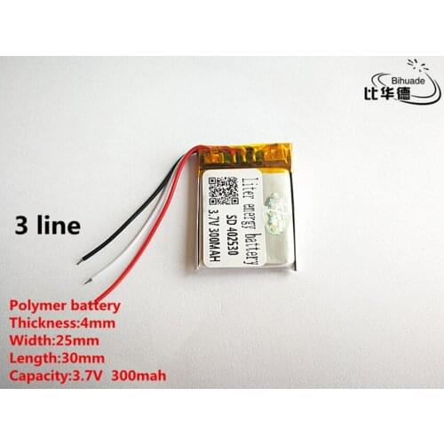 5pcs/lot 3 line Good Qulity 3.7V,300mAH,402530 Polymer lithium ion / Li-ion battery for TOY,POWER BANK,GPS,mp3,mp4