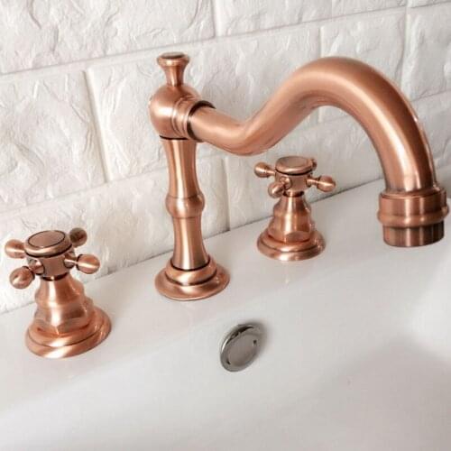 Antique Red Copper Widespread Dual Handle Bathroom Washing Basin Mixer Taps Deck Mounted 3 Holes Lavatory Sink Faucet arg041