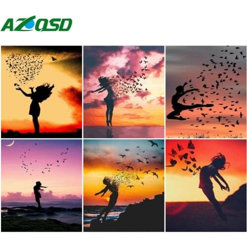 AZQSD Paint By Number Abstract Girl Handpainted Oil Painting Gift Coloring By Number Bird Animal Kit For Adult Living Room Decor