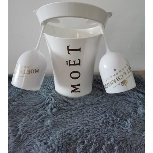 Champagne Cup Cocktail Cup Plastic Wine Cabinet Electroplating Goblet Plastic White Acrylic Champagne Bucket 2 Cups1 Ice Bucket