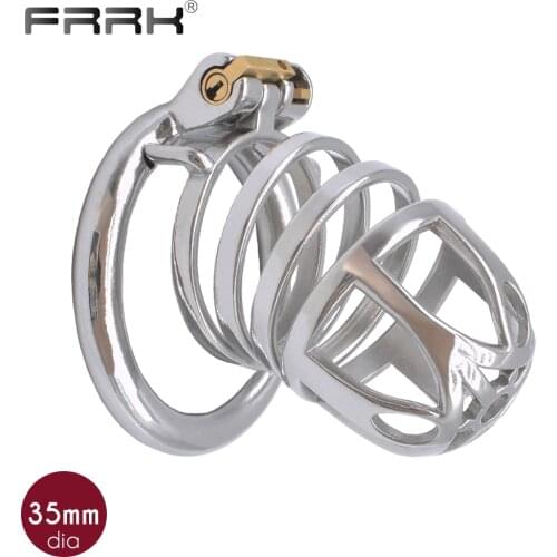 FRRK Big Male Chastity Cage for Men Metal Penis Lock Steel Cock Rings Bondage Belt Device BDSM Sexual Toys Sex Shop Masculine