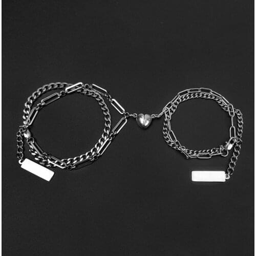 Heart shaped Magnet attraction Bracelet for couples Stainless steel Angel wing lock mens womens charm Jewelry gift