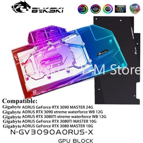 Bykski VGA Water Block For Gigabyte RTX3090 3080 AORUS Graphic Card, GPU Cooler 5V A-RGB/12V RGB M/B SYNC N-GV3090AORUS-X