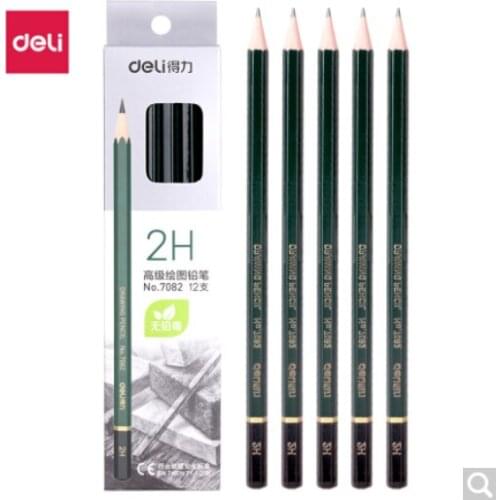 Deli 7082 2H Advanced Drawing Pencil / Log Material / Hexagonal Penholder/Engineering Drawing / Business Office 12 Pieces / Box