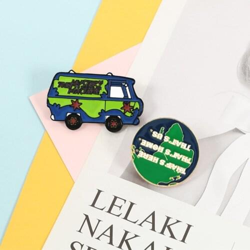 Go Travel Enamel Pins Green Environmental Protection Bus Earth Brooches Lapel Pin For Men Women Bag Clothes Button Badge Jewelry