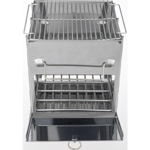 Outdoor Camping Grill Foldable Barbecue BBQ Grill Portable Wood Stove Stainless Steel Charbroiler with Bag for Hiking Picnic