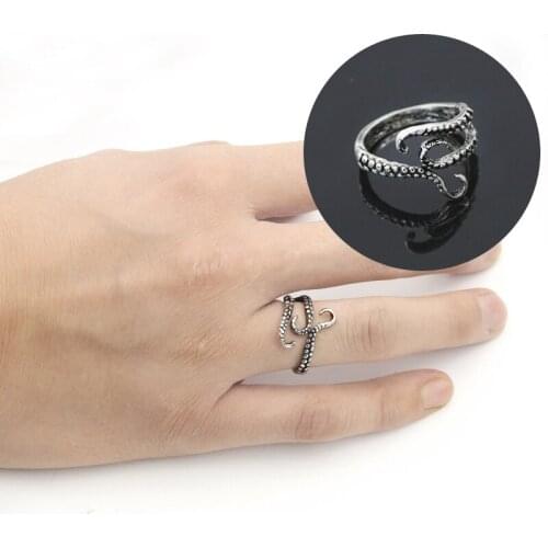 Retro Octopus Tentacle Design Titanium Steel Ring Mysterious Man Opening Personality Punk Adjustable Neutral Fashion Jewelry