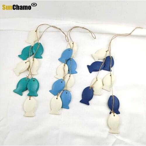 2pcs Small Fish String Wooden Fish Sea Pendant for Kindergarten Decoration Home Accessories
