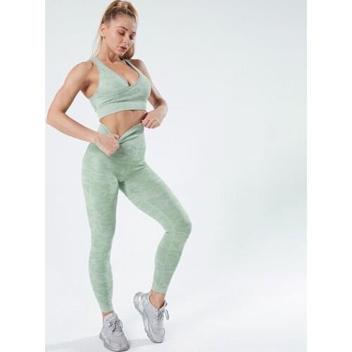Womne Seamless Camouflage Yoga Sets Breathable Bra Push Up Leggings Fitness 2 Piece of Sets Trainning Sport Gym Sets
