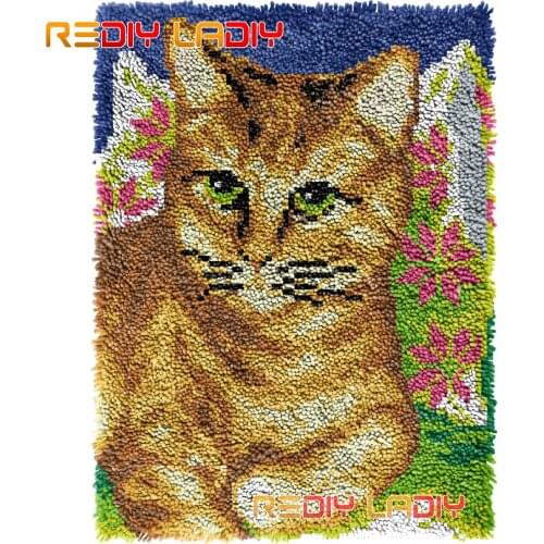 Latch Hook Rug Kitten in Garden Crocheting Tapestry Kits DIY Carpet Rug Chunky Yarn Needlework Knitted Floor Mat Hobby & Crafts