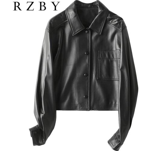 Кожаная куртка женская 100% sheepskin stylish women genuine leather pockets tailored collar 4XL black real fur coat RZBY165