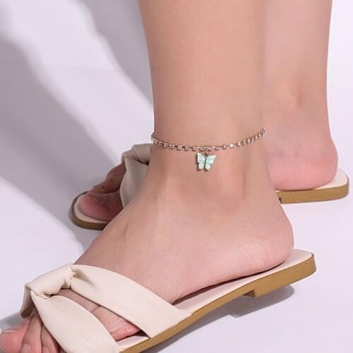 Fashion Elegant Acrylic Butterfly Charm Anklets Women Rhinestone Chains Geometric Beach Anklet Yoga Foot Jewelry Ornaments Gift