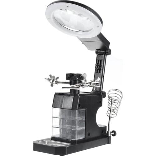 3X/4.5X/25X Soldering Iron Stand Holder Table Magnifier Illuminated Magnifying Glass Third Hand Magnifier with LED Lights