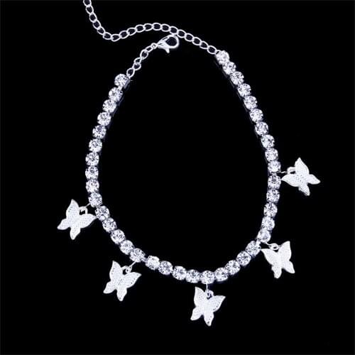 New Trendy Shiny Crystal Butterfly Anklets for Women Bracelets Tennis Chain Foot Accessories Ankle Chain Jewelry Barefoot Sandal