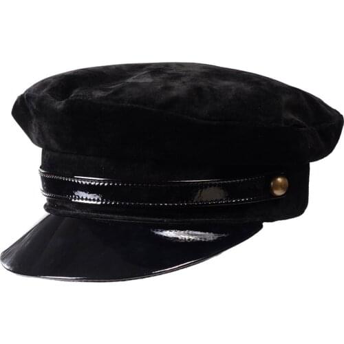 New Womens Mens Real leather Patent leather Beret Newsboy Militry Army/Navy cap/hat