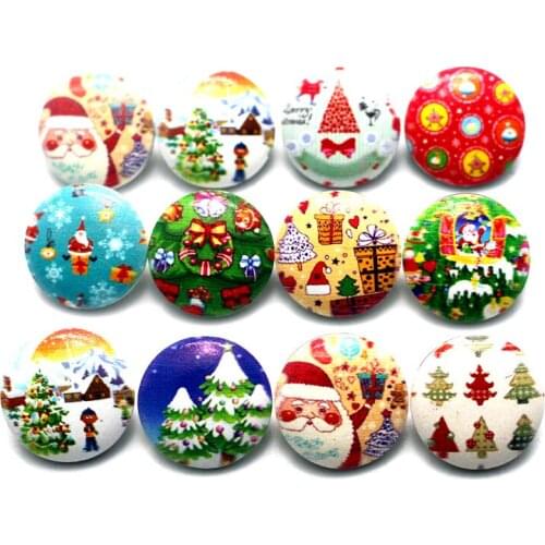 New Style 20pcs/lot Colourful Christmas Wood Snap Buttons Fit 18mm/20mm DIY Snap Bracelet Replaceable Buttons Jewelry