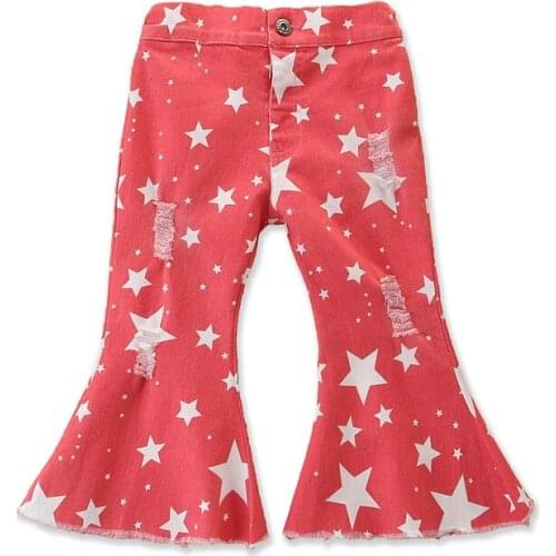 1-6Y Fashion Toddler Kid Baby Girl Bell-Bottoms Pants Star Print Denim High Waist Wide Leg Jeans Trousers Pants 2021