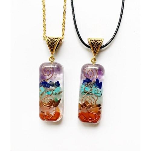 Orgone Energy Pendant 7 Chakra Stones Chips Reiki Healing Crystal Stone Resin Necklace Geometric Wholesale Dropship 1pc