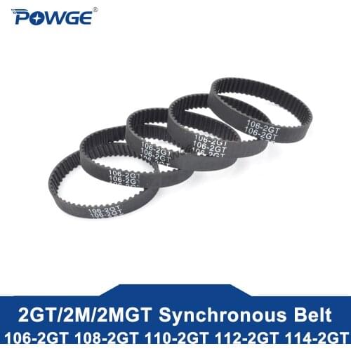 POWGE GT3 2MGT 2M 2GT Synchronous Timing Belt Pitch Length 106/108/110/112/114 Width 6/9mm Teeth 53 54 55 56 57 in Closed-loop