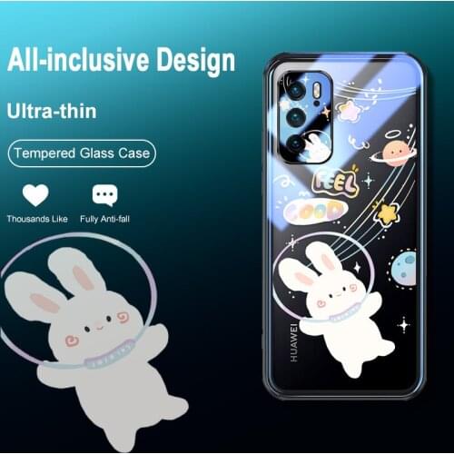ASINA Transparent Tempered Glass Case For Huawei P40 P30 P20 Pro Cover Cute Cartoon Bumper For Nova 7 8 Pro Couple Coque Animal