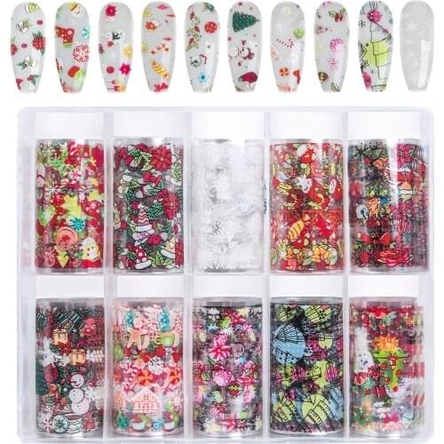 Christmas Transfer Foils 1 Set 10 Colors Christmas Nail Foils 10 Pcs, Christmas Transfer Nail Foils