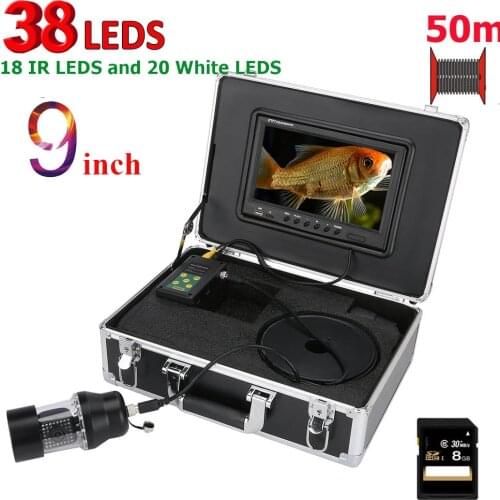 50M Fish Finder 9"LCD Monitor Video Camera 1000TVL Underwater Ice Fishing Finder 38 LEDs 360 Degree Rotating