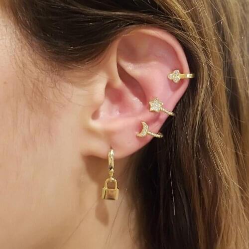 FLOLA Rainbow Clip Earrings For Kids Girls Crystal Moon No Pierced Earrings For Women Fake Cubic Zirconia Rainbow Jewelry erss49