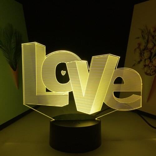 Valentine Series “LOVE” Word 3D Night Light Black Base Visual Illusion for Couple Childrens Festival Birthday Gifts Home Decor