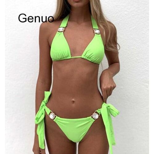 Rhinestone Swimsuit Women Bikinis Crystal Diamond Bikini Set Halter Bandage Lace-up Swimwear Female Luxury Swimming Suit
