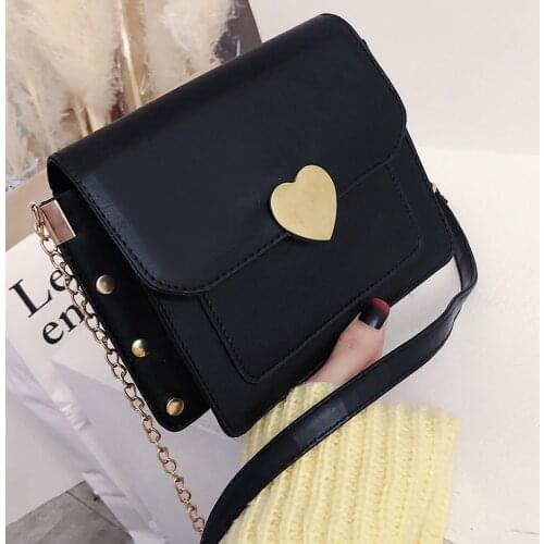 PU Leather Crossbody Bags For Women 2020 Chain Handbags Rivet Heart Lock Retro Shoulder Messenger Bag Small Totes Elegent Purse