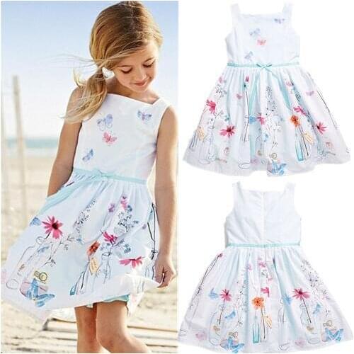 Hot girls dress childrens clothing white strap dress Students wear fashion pleated dress silk Leisure dress