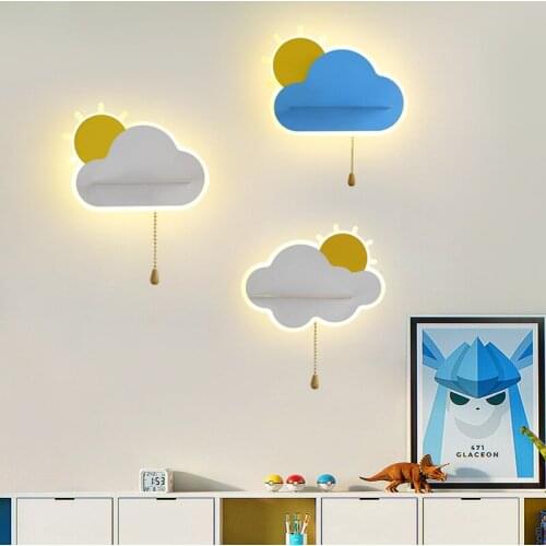 LED Childrens Room Decoration Wall Lamp Creative Cartoon Nordic Boy and Girl Bedroom Lamp Modern Minimalist Cloud Sun Lamp
