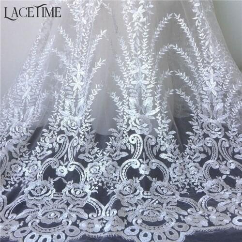 Vintage Embroidery Polyester Tree Print Net African Nigerian Lace Fabric In Ivory White For Wedding Dress, Home Party Decoration